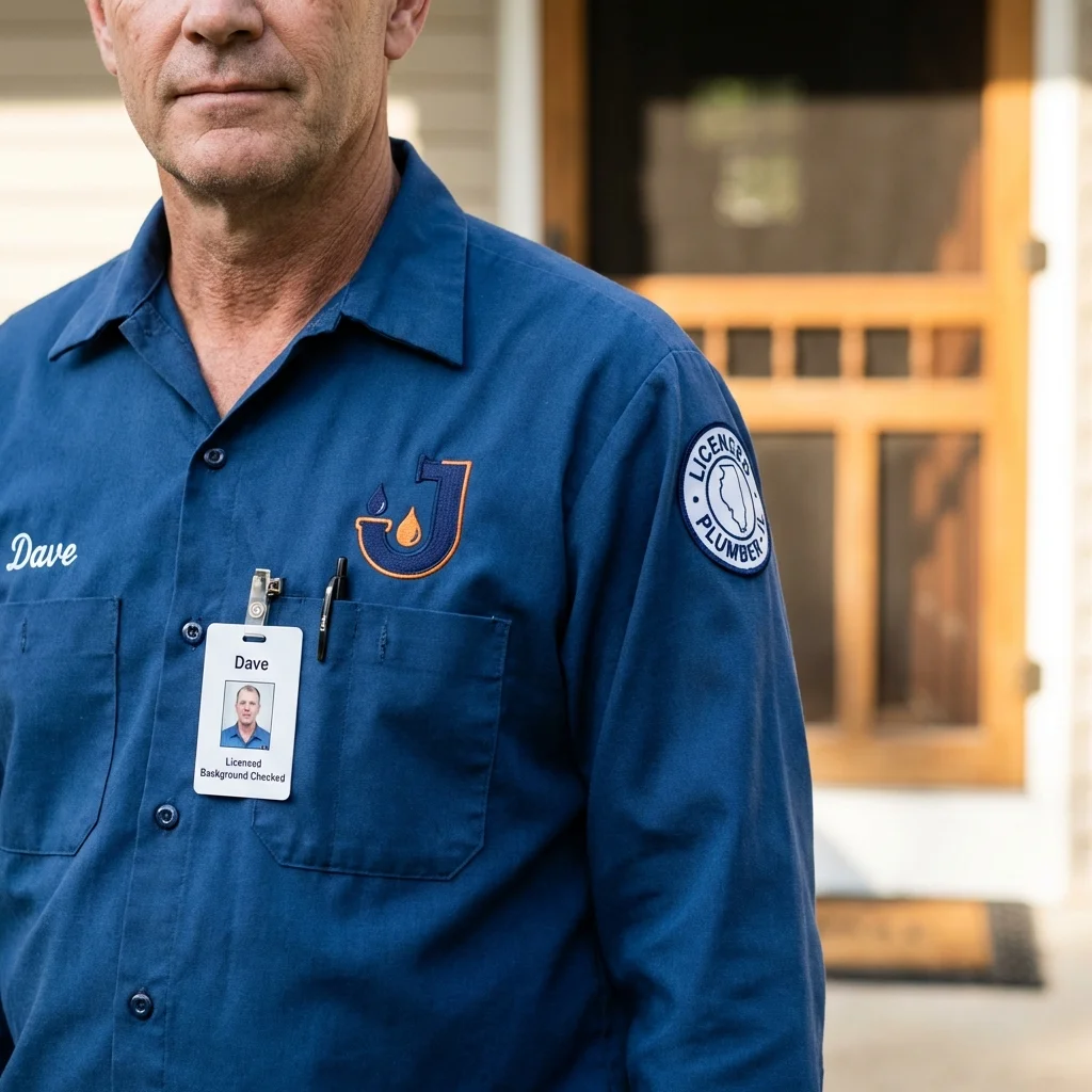 Licensed plumber showing ID badge in Iona, ID