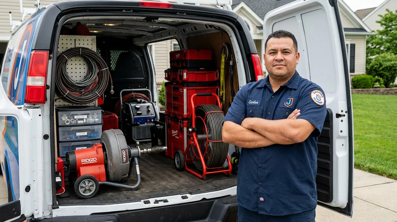 Professional drain cleaning equipment and Johns Plumbing LLC plumber in Iona