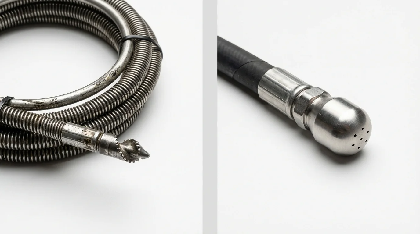 Drain snake cable and hydro jetting nozzle used for drain cleaning in Iona, ID