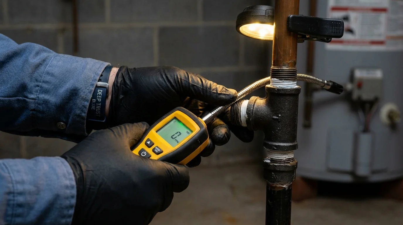 Gas leak detection with electronic sniffer by Johns Plumbing LLC in Iona